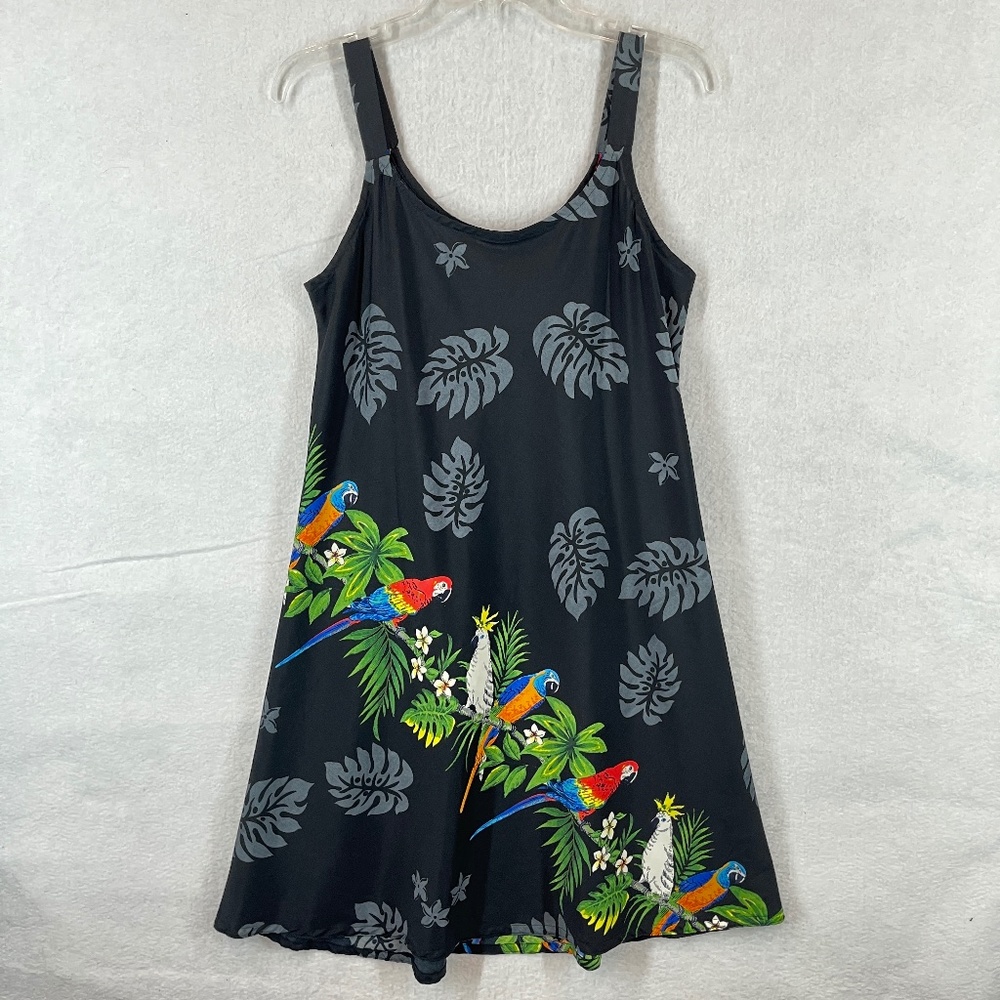 Barefoot Attitude Women's Hawaiian Mini Dress Sleeveless Birds Print Black